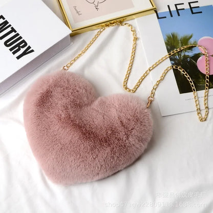 Heart Shaped Faux Fur Crossbody purse