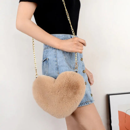 Heart Shaped Faux Fur Crossbody purse