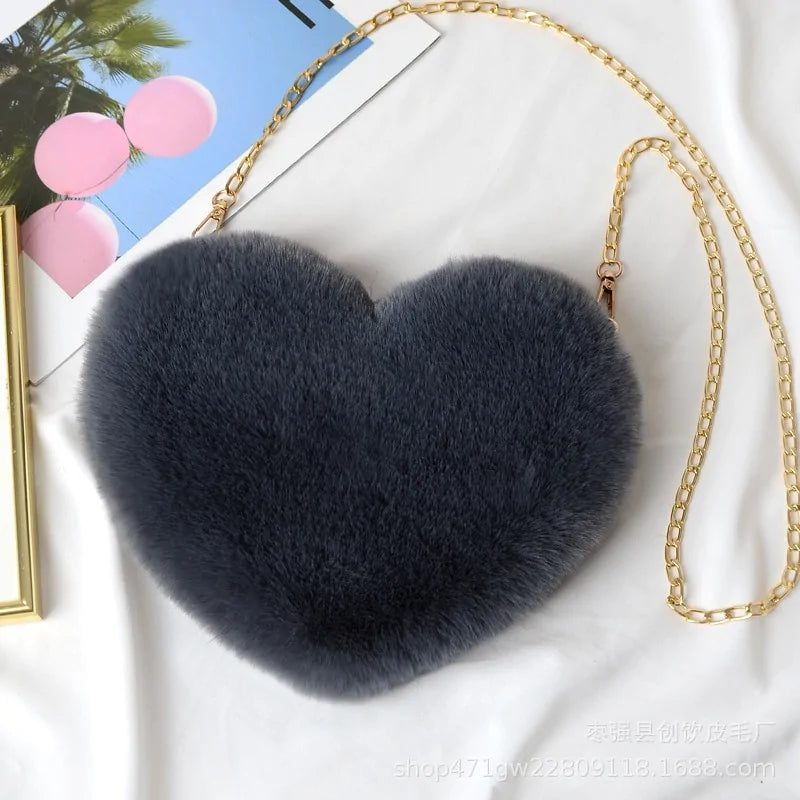 Heart Shaped Faux Fur Crossbody purse