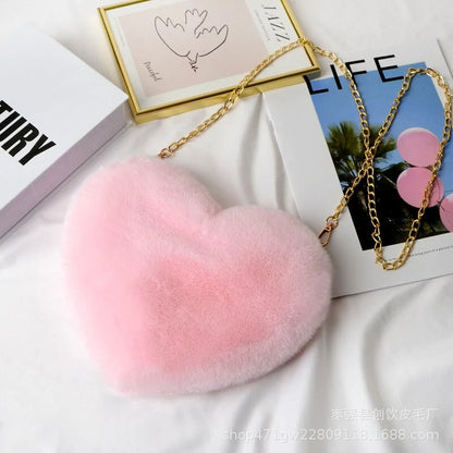 Heart Shaped Faux Fur Crossbody purse