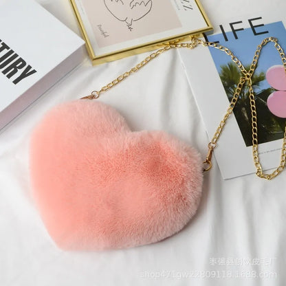 Heart Shaped Faux Fur Crossbody purse