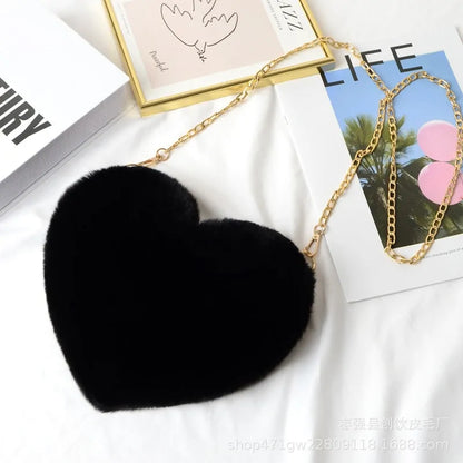 Heart Shaped Faux Fur Crossbody purse