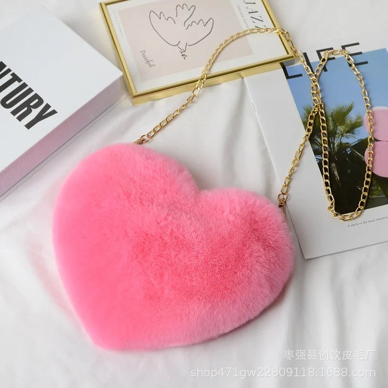 Heart Shaped Faux Fur Crossbody purse