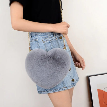 Heart Shaped Faux Fur Crossbody purse