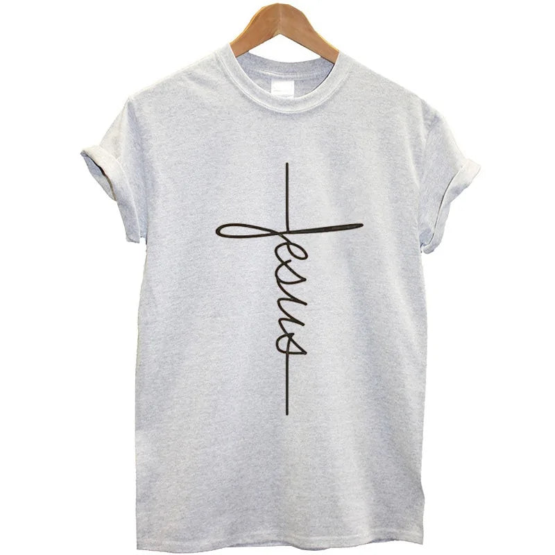 Christian Cross Print Tops Female T Shirt