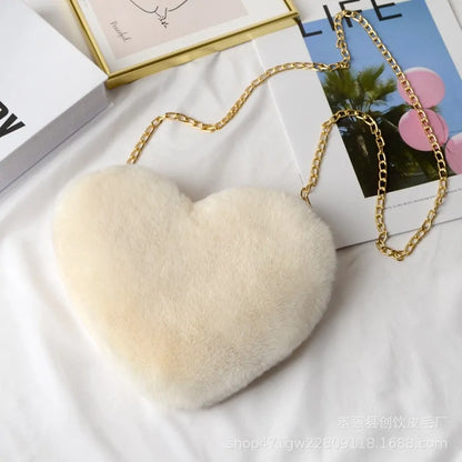 Heart Shaped Faux Fur Crossbody purse