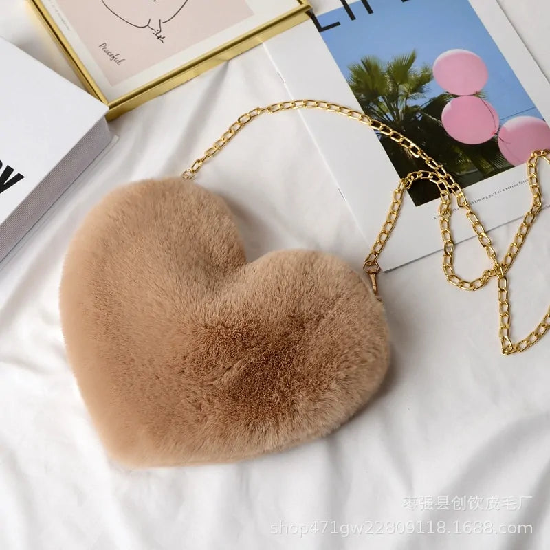 Heart Shaped Faux Fur Crossbody purse