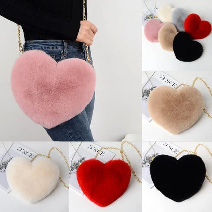 Heart Shaped Faux Fur Crossbody purse