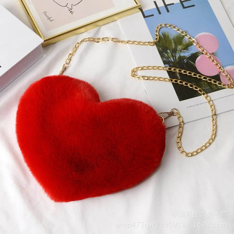 Heart Shaped Faux Fur Crossbody purse