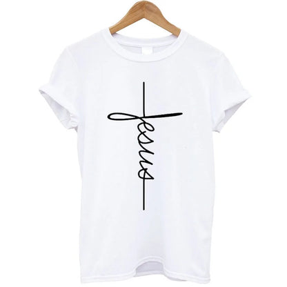 Christian Cross Print Tops Female T Shirt