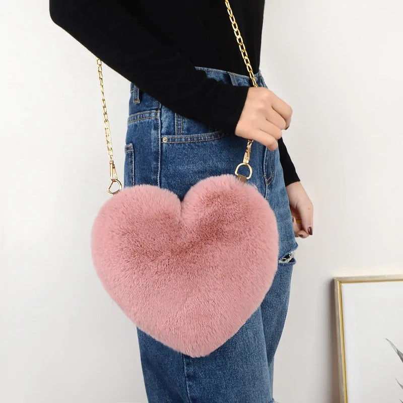 Heart Shaped Faux Fur Crossbody purse